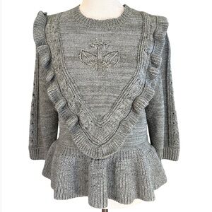 Avantlook Gray Ruffled Crew Neck Sweater